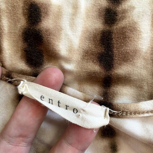 Entro Tie Dye Bohemian Tunic Tee Long Sleeve Tan Brown Size Large - Picture 3 of 3